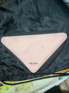 Prada beauty Pink Triangle Cosmetic Case with Black Sides
